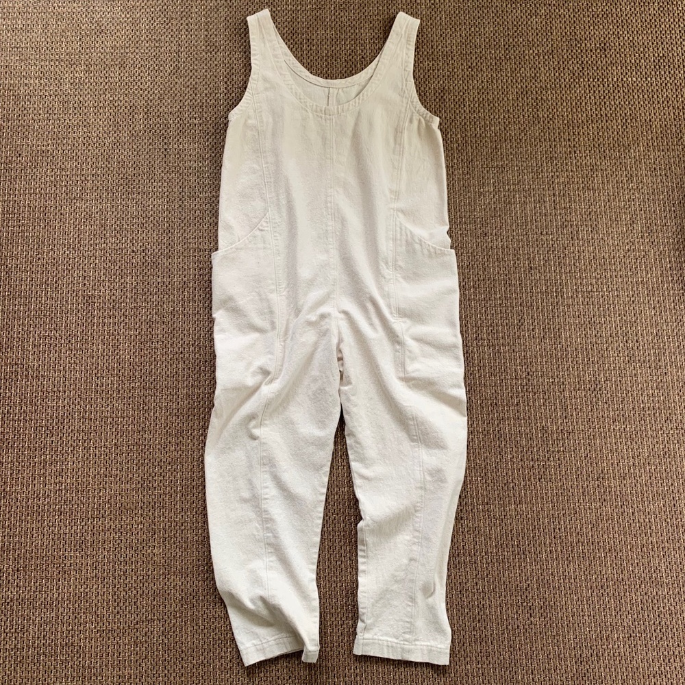 (Homesewn) Elizabeth Suzann Clyde Jumpsuitt, Off-White Sleeveless Cotton - Picture 2 of 6